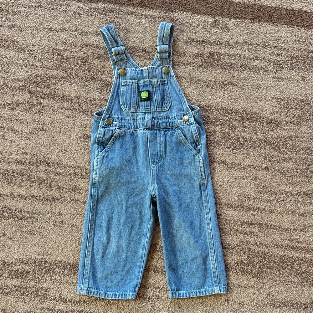John Deere Blue Denim Kids Overalls with Logo Patch